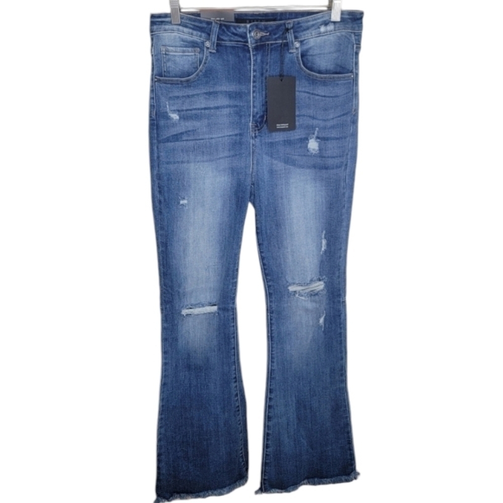 NWT Risen High Rise Distressed Flare Leg Jeans 32" Inseam Size 31 Casual Classic